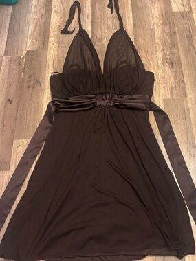 Jessica Brown Satin-Look Dress Label Detail